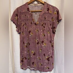 Rewind Floral Lace Detail Top – Mauve, Size M